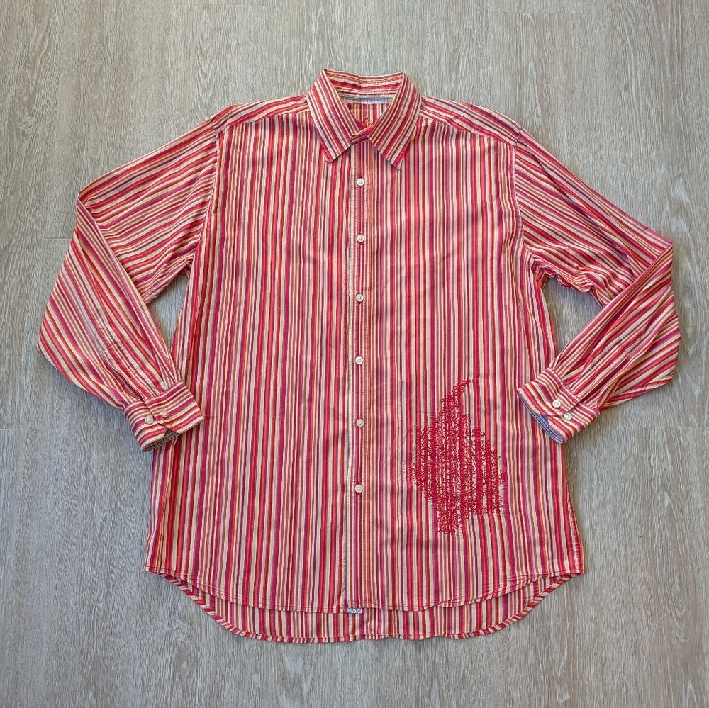 Robert Graham Shirt Men's XL Embroidered Striped